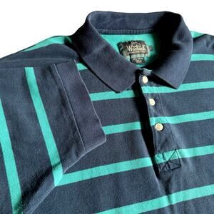 Vintage 90s Woolrich Navy & Blue Striped Polo Shirt Men's XL – 100% Cotton